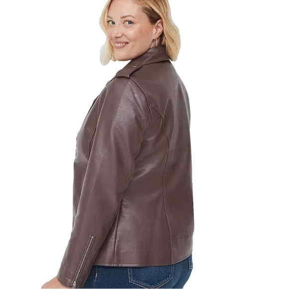 Lane Bryant Faux-Leather Moto Jacket Brown Mauve Sz 14/16 - Picture 3 of 9